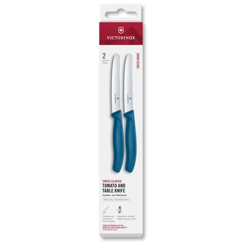 Bästa pris Swiss Classic vågtandad tomat- och bordskniv 11 cm 2-pack, blå