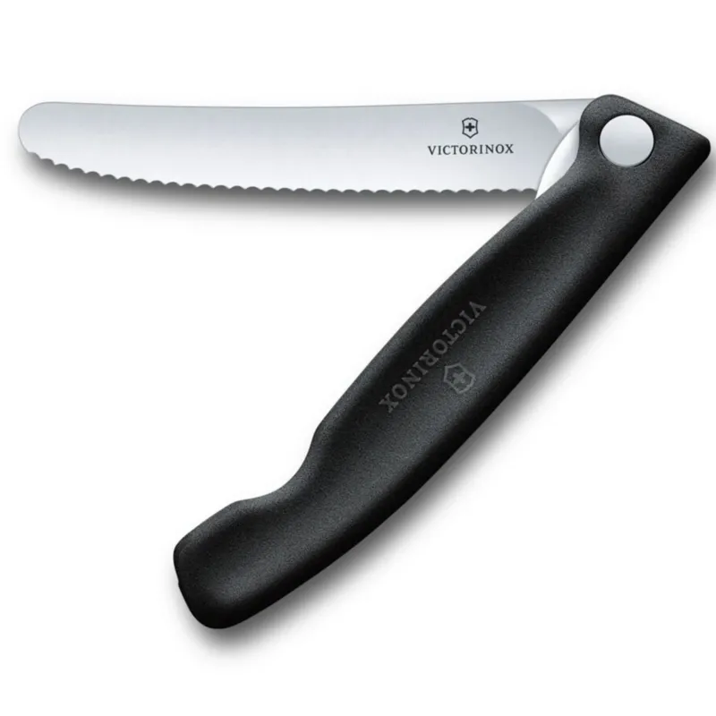 Billigare Swiss Classic vikbar skalkniv 11 cm vågtandad, svart