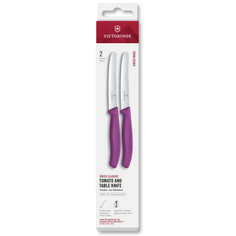 Endast denna vecka Swiss Classic vågtandad tomat- och bordskniv 11 cm 2-pack, lila